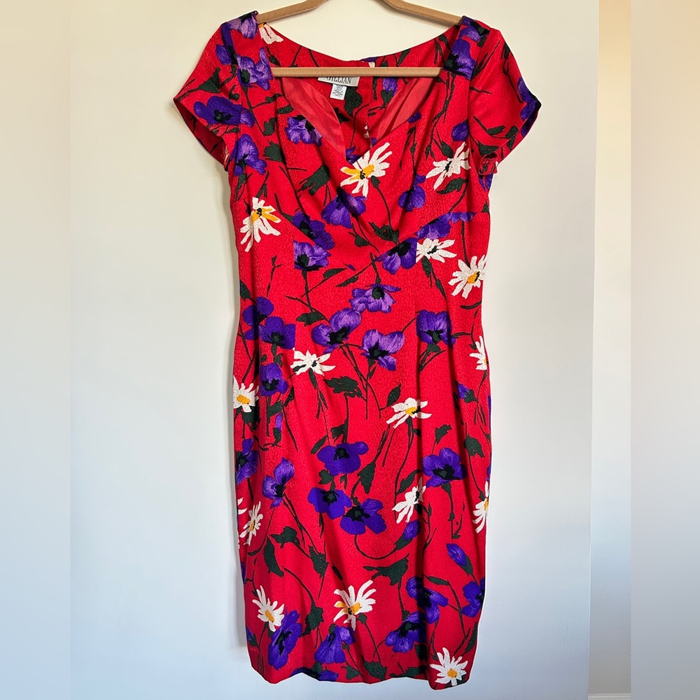 Gillian Kay Unger Vintage Midi Dress 100% Silk Size 12 Floral Dress Bombshell